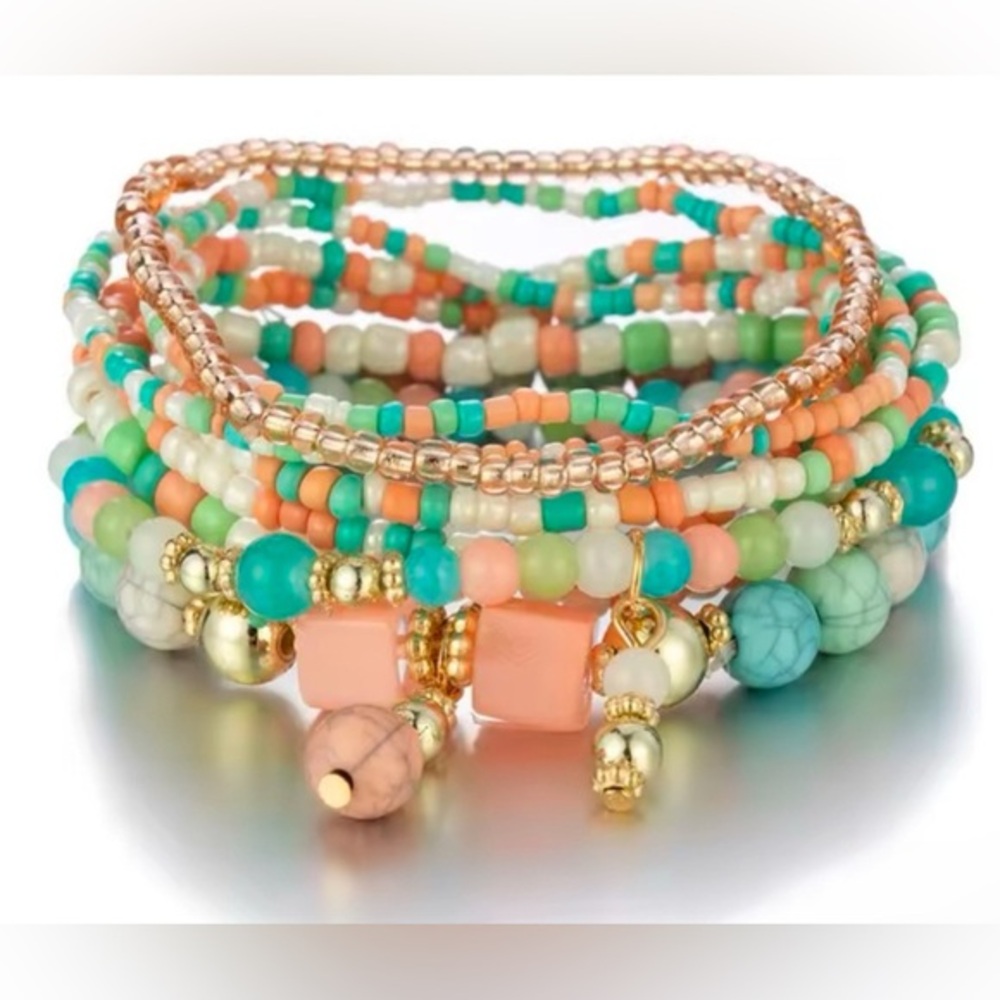 Women Bohemian Stretch Colorful Beads Bracelet with charm H20 - Picture 1 of 2